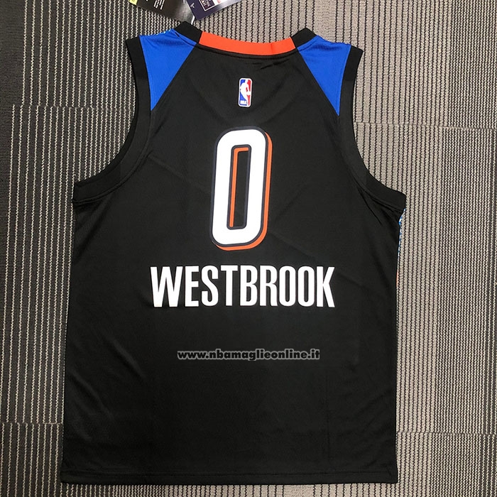 Maglia Oklahoma City Thunder Russell Westbrook #0 Citta 2020-21 Nero